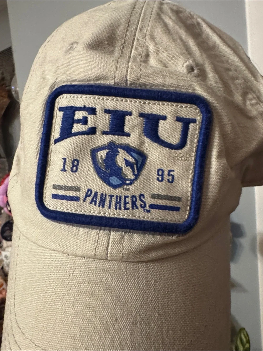 EIU Panthers Beige Baseball Cap with Blue Patch